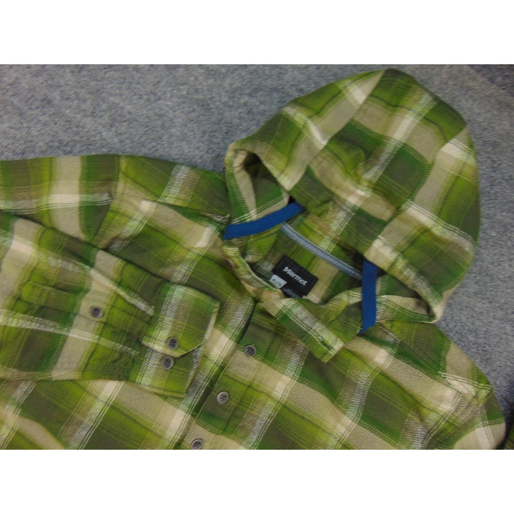 Marmot Hoodie Mens XL Pullover Green Plaid Gorpcore Outdoor Flannel Shirt